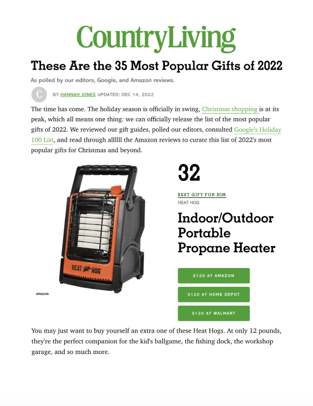 These Are The 35 Most Popular Gifts of 2022
Featured Brands include:Heat Hog

Read More
