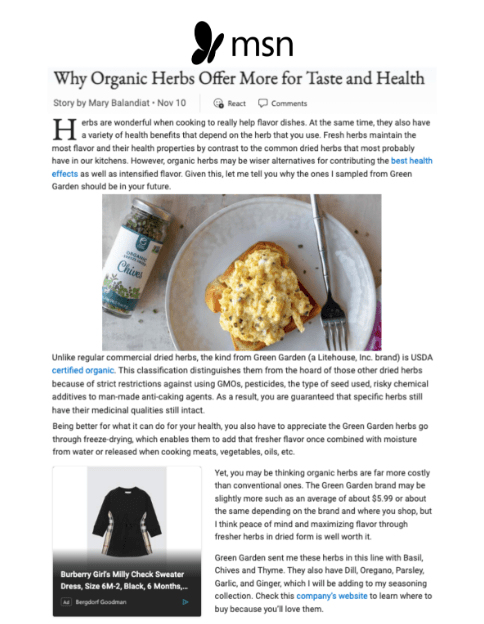Why Organic Herbs Offer More for Taste and Health
Featured Brands include:Green Garden Freeze Dried Herbs

Read More