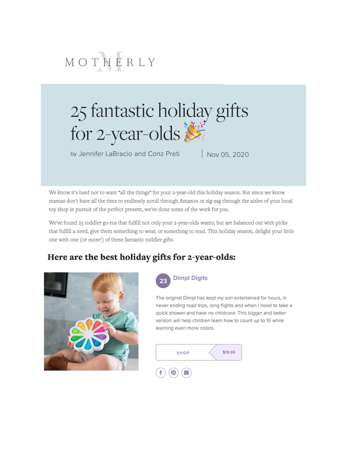 25 fantastic holiday gifts for 2-year-olds
Featured Brands include: Dimpl Digits

Read More