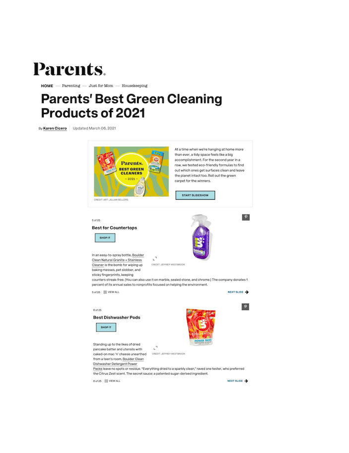 Parents' Best Green Cleaning Products of 2021
Featured Brands include: Boulder Clean

Read More