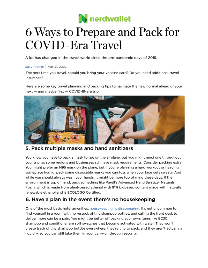 6 Ways to Prepare and Pack for COVID-Era Travel 
Featured Brands include: Purell, EC30

Read More