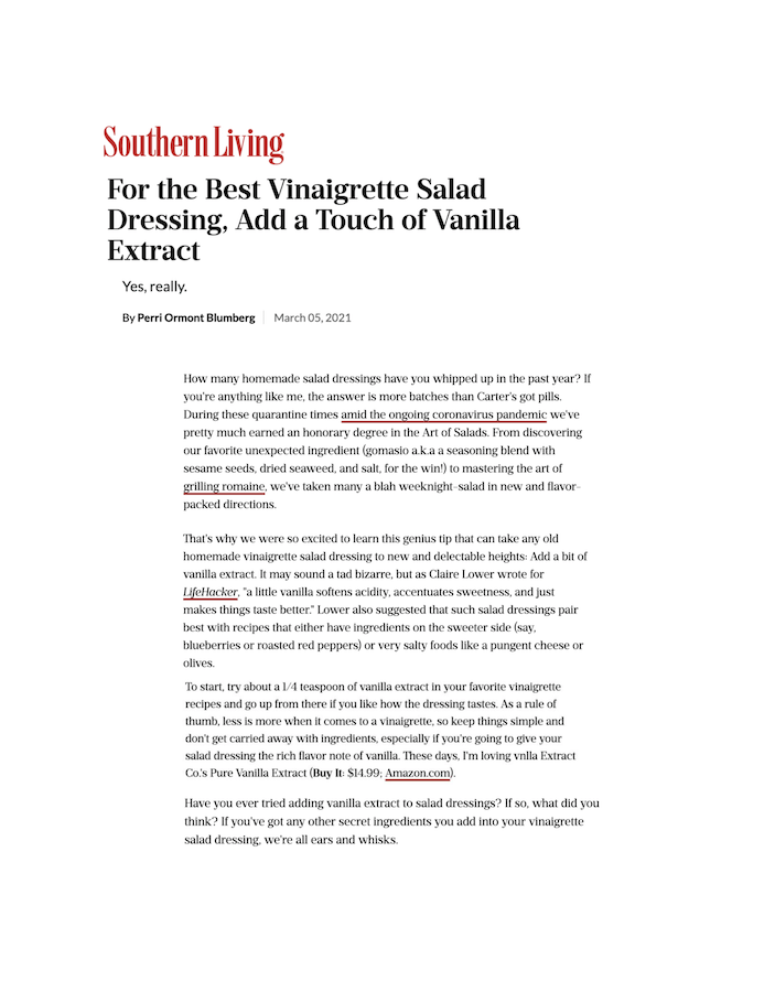 Republished on Yahoo! Life + MSN
For the Best Vinaigrette Salad Dressing, Add a Touch of Vanilla Extract
Featured Brands include: vnlla Extract Co.

Read More